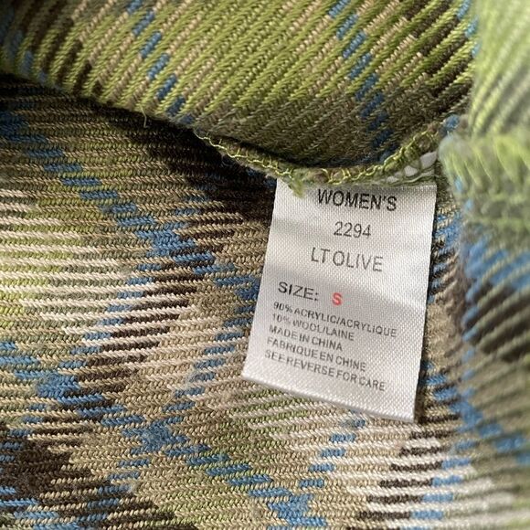 Woolrich Wool Blend Green Brown Snap Closure Plaid Flannel Women's Small - Picture 11 of 11